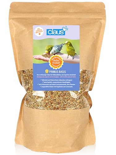 Claus Primus Basis | 800 g | Hauptfutter für Wellensittiche | Kann Übergewicht vorbeugen | Nährreich und fettarm | Mit acht Hirsesorten und hohem Grassamenanteil | Ohne Ölsaaten von claus