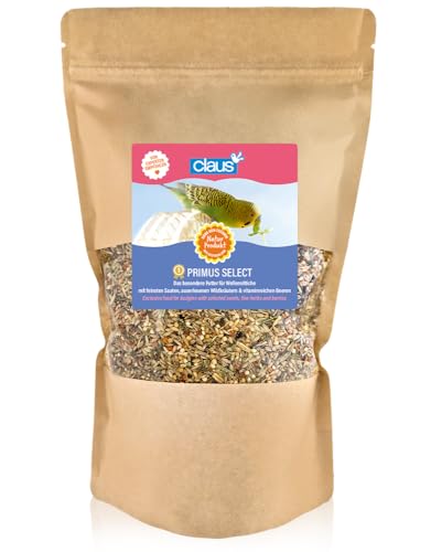Claus Primus Select | 500 g | Natürliches Komplettfutter für Wellensittiche | Mit feinsten Saaten, auserlesenen Wildkräutern & vitaminreichen Beeren | Nährstoffreich & fettarm von claus