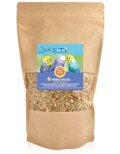Claus Primus Spezial KaiserWelli Edition | 500 g | Natürliches Komplettfutter für Wellensittiche | Mit Saaten, Eukalyptusblättern, Wildblüten & Grit | Vitamine & Mineralien von claus