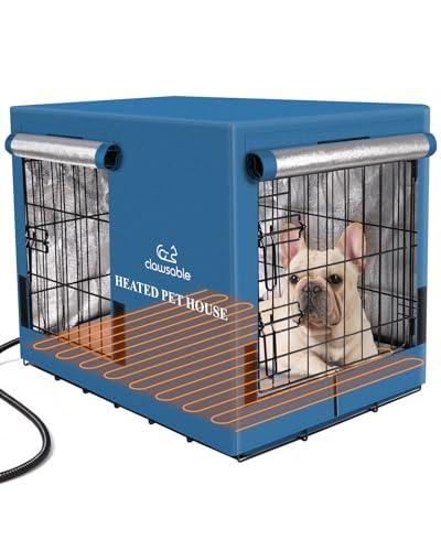Clawsable Hundebox für kleine, mittelgroße und mittelgroße Hunde, 2 Türen, robuste Hundehütte, Vorteilspack mit passender isolierter Box und Bett und Heizkissen, Haustier-Hundekäfig für den von clawsable