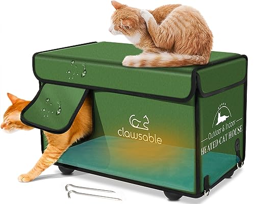 Clawsable Unzerstörbares Katzenhaus für Outdoor-Katzen im Winter, extrem wasserdicht, vollständig isoliert & erhöht, für Wildkatzen von clawsable
