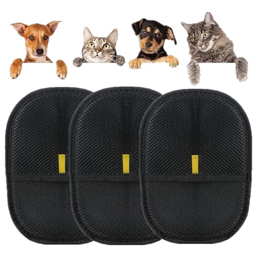 3 x Haustier-Pflegehandschuhe, Hundewaschhandschuhe, Katzenpflege-Handschuh, statische Entfernungshandschuhe, Tierhaarentferner, vielseitige Fellpflege-Handschuhe für Fellpflege, Enthaaren, Waschen von clover