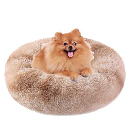Hundebett, Plüsch-Donut-Haustierbett, ruhig, Hundebett, Katzenbett, rund, beruhigend, weich, Haustierbett, rutschfeste Unterseite, maschinenwaschbar (S-60 cm) von clover