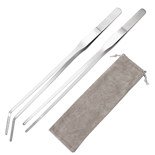 cobee 27cm Aquarium Pinzette Set mit Flanellbeutel 2 Stück Edelstahl gerade und Gebogene Pinzette Aquarium Terrarium Aquascape für Aquarium Aquascape Werkzeuge Fütterungszange Süß- und Meerwasser von Cobee