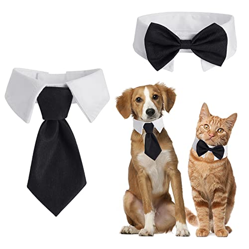 cobee Fliege für Hunde und Katzen, verstellbar für Hunde Katzen Haustiere Hochzeit Fliege formelle Welpenfliege Smokingkragen Kostüm Krawatte Halsband Welpe Kätzchen Hochzeit Geburtstag Schwarz Weiss von cobee