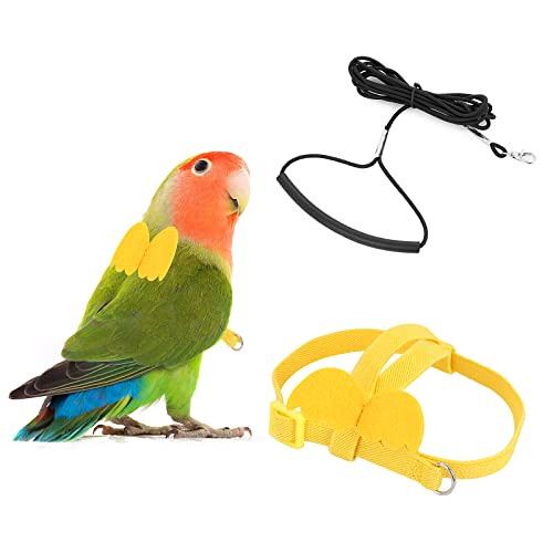 cobee Haustier Geschirr und Leine verstellbar für Papageien Vogel Trainingsseil Nylon verstellbar Vogel Geschirr und Leine für den Außenbereich geeignet für Papageien (gelb) von Cobee