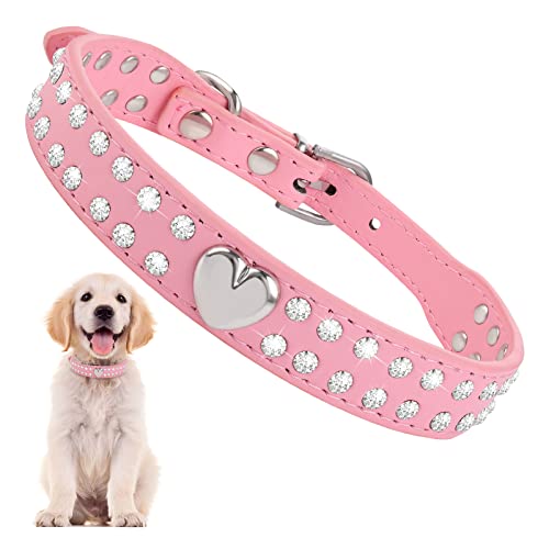 cobee Hundehalsbänder aus Kristall, Bling PU Leder Strass Welpenhalsband, Diamant verstellbares Halsband Bling Halsband für kleine und mittelgroße Hunde und Katzen (S) von cobee