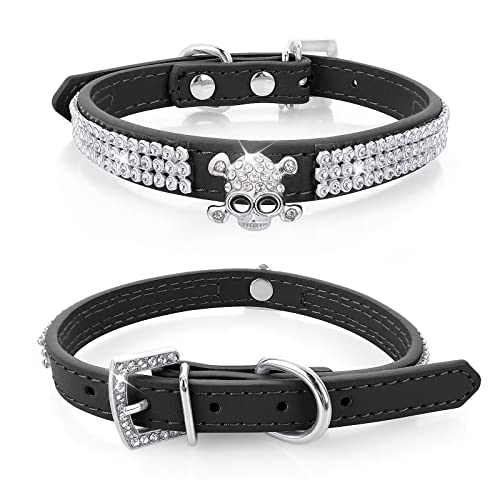 cobee Hundehalsband mit Strass, verstellbares Katzenhalsband Bling Pu Leder Welpenhalsband Kristall Haustierhalsbänder für kleine Hunde Katzen Halsbandzubehör(Schwarz) von cobee