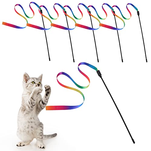 cobee Interaktiver Zauberstab für Katzen, Regenbogen Zauberstab für Katzen Spielzeug Katzenbeschwörer Schnur Kätzchen Band Spielzeug Bandbeschwörer (5 Stück, 60cm) von cobee