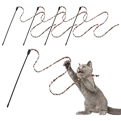 cobee Cat Zauberstab Regenbogenspielzeug, 5 Stück Kätzchen Stabspielzeug kleine Katze Regenbogen Schnur interaktives Band Stab für Katzentraining Katzenbeschwörer(30cm, Leopard Print) von Cobee