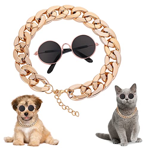 cobee Katzen Sonnenbrille, Retro Kätzchen Sonnenbrille mit roségoldenem Kettenauge, Schutz, Klassische kleine Katzenbrille, Cosplay Kostüm für Foto Requisiten, niedliche Haustier Dekorationen von cobee