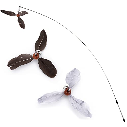 cobee Cat Feather Propeller Wand Spielzeug, Katze Feder Spielzeug Ersatz, Ersatz Nachfüllung Feder interaktive Katze Chaser Spielzeug, Kätzchen Wand Nachfüllungen Anhänge für Kätzchen(schwarz + grau) von cobee