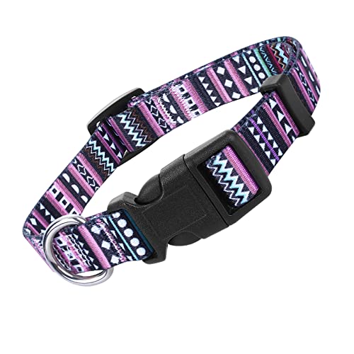 cobee Nylon Hundehalsband mit böhmischen Mustern, verstellbare Welpenhalsbänder Halsband im ethnischen Stil weiches bequemes Haustierhalsband für Hunde und Katzen (Böhmisches Lila, Größe S) von Cobee
