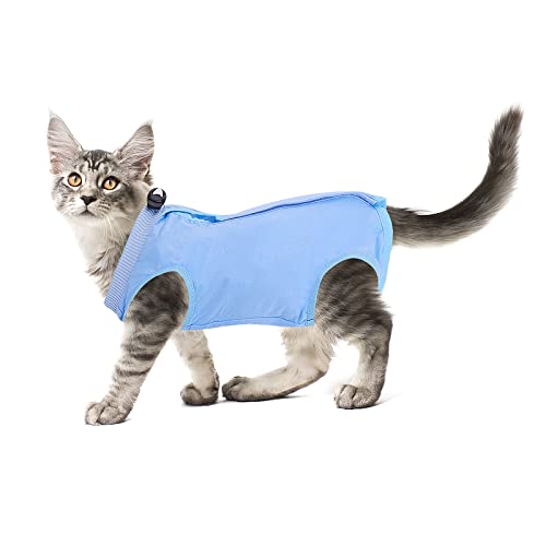 cobee Professioneller Genesungsanzug für Katzen bei Bauchwunden oder Hautkrankheiten, Kätzchen, Chirurgie, Genesungsanzug, E-Halsband-Alternative für Katzen und Hunde, nach Operationen(S, blau) von cobee