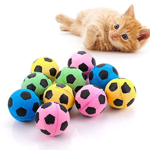 cobee 10 Stück 4 cm Schwamm Katzen Bälle Spielzeug, große Katzenspielzeug Bälle Schaumstoff Fußball Spielzeug Bälle Aktivität Katzen Spielspielzeug Interaktives Ball Spielzeug für Indoor Katze von cobee