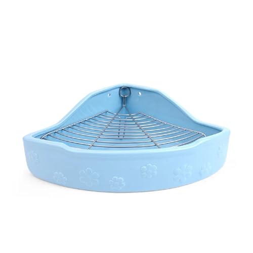 Keramik-Kaninchentoilette mit Gitter, Eck-montiertes Trainingstöpfchen für Hamster/Chinchillas, kaufeste Toilettenablage (Blau, M) von cocoontail