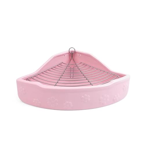 Keramik-Kaninchentoilette mit Gitter, Eck-montiertes Trainingstöpfchen für Hamster/Chinchillas, kaufeste Toilettenablage (Rosa, M) von cocoontail