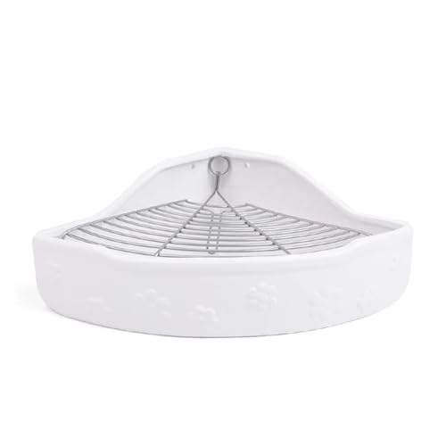 Keramik-Kaninchentoilette mit Gitter, Eck-montiertes Trainingstöpfchen für Hamster/Chinchillas, kaufeste Toilettenablage (Weiß, M) von cocoontail