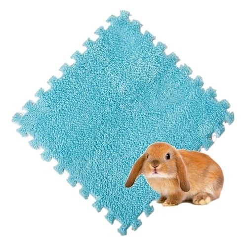 cocoontail Spleißbare Haustier-Käfigmatten, wasserdichte EVA- und Fleece-Bodenpolster für Kaninchen/Meerschweinchen (Blau, 20 Stück) von cocoontail