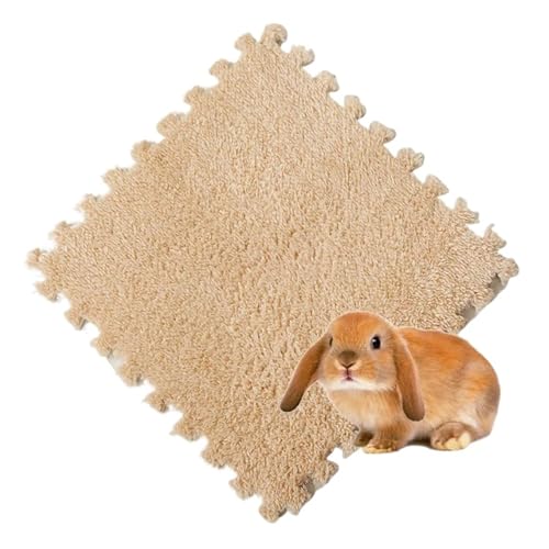 cocoontail Spleißbare Haustier-Käfigmatten, wasserdichte EVA- und Fleece-Bodenpolster für Kaninchen/Meerschweinchen (Kamel, 20 Stück) von cocoontail