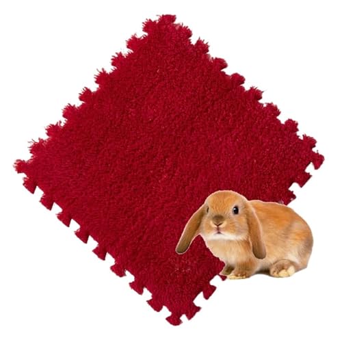 cocoontail Spleißbare Haustier-Käfigmatten, wasserdichte EVA- und Fleece-Bodenpolster für Kaninchen/Meerschweinchen (Rot, 20 Stück) von cocoontail