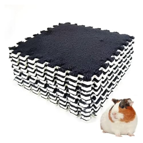 cocoontail Spleißbare Haustier-Käfigmatten, wasserdichte EVA- und Fleece-Bodenpolster für Kaninchen/Meerschweinchen (Schwarz, 20 Stück) von cocoontail