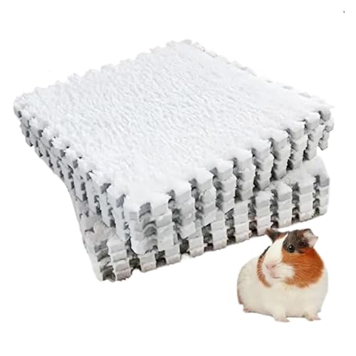 cocoontail Spleißbare Haustier-Käfigmatten, wasserdichte EVA- und Fleece-Bodenpolster für Kaninchen/Meerschweinchen (Weiß, 20 Stück) von cocoontail