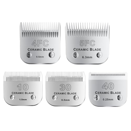 colorski 10Blades Ersatzklingen für Hundepflege, kompatibel mit Andis Pet Clipper/Oster A5/Wahl KM Serie, Keramikklinge und Edelstahlklinge (#10 + 30 + 40 + 4FC + 5FC), 5 Stück von colorski