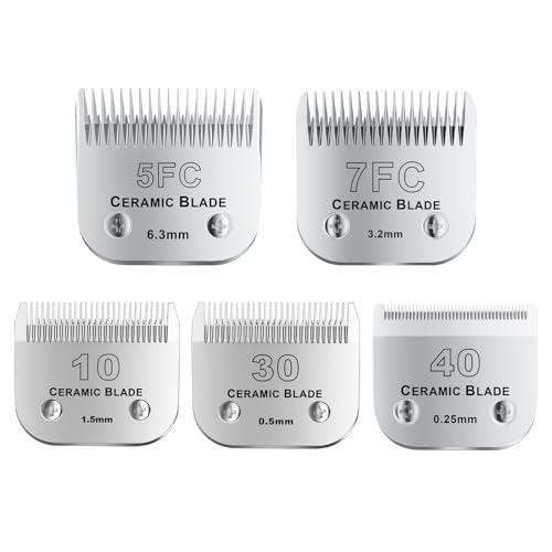 colorski 10Blades Ersatzklingen für Hundepflege, kompatibel mit Andis Pet Clipper/Oster A5/Wahl KM Serie, Keramikklinge und Edelstahlklinge (#10 + 30 + 40 + 5FC + 7FC), 5 Stück von colorski