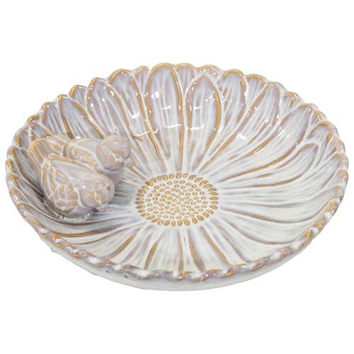 colourliving Keramik Vogeltränke „Royal“, rund, Ø 28 cm, glasiert, mit Deko-Vögeln, Stilvolle Wasserschale für den Garten – dekorativ, wetterfest & liebevoll verarbeitet (Pearl) von colourliving