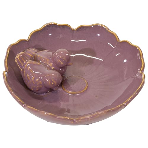colourliving Keramik Vogeltränke „Royal“, rund, glasiert, mit Deko-Vögeln, Stilvolle Wasserschale für den Garten – dekorativ, wetterfest & liebevoll verarbeitet (Lilac-23) von colourliving