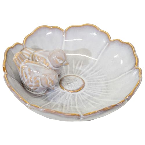 colourliving Keramik Vogeltränke „Royal“, rund, glasiert, mit Deko-Vögeln, Stilvolle Wasserschale für den Garten – dekorativ, wetterfest & liebevoll verarbeitet (Pearl-23) von colourliving