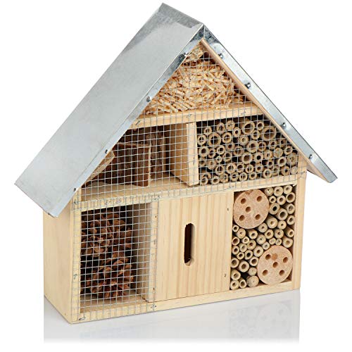 COM-FOUR® Insektenhotel aus Holz - Bienenhotel für Fluginsekten, Marienkäfer, Schmetterlinge und Fliegen - Insektenhaus zum Aufhängen (01 Stück - 29x28x8cm) von com-four