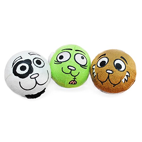 com-four® 3X Hundespielzeug - Hundeball zum Apportieren und Toben - Spielball für den Hund Ø 7,3 cm (03 Stück - Ball Gesicht) von com-four