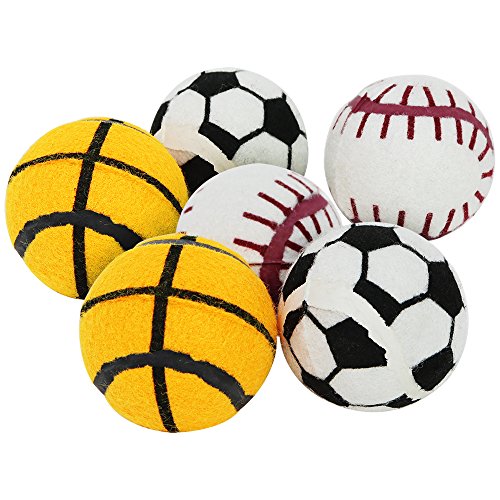 com-four® 6X Hundespielzeug - Hundeball zum Apportieren und Toben - Spielball für den Hund in verschiedenen Designs - Ø 6 cm (06 Stück - Ball Sport) von com-four