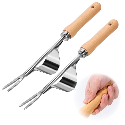 comeenm Handjätgerät für den Garten,2025 Neu Unkrautstecher Edelstahl,Wurzeljäter mit Holzgriff,Manueller Weeder zum Graben,Jäten,Lösen (2 Pcs) von comeenm