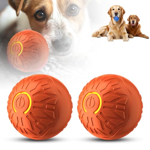 Hundeball, Interaktives Hundespielzeug Ball, Magic Ball Hund Intelligenzspielzeug für Hunde, Automatisch Rollender Hundeball für kleine mittlere große Hunde und Draußen Gegen (Orange 2P) von comenem