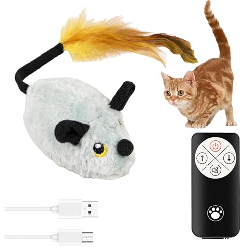 Elektrisch Spielmaus, 2025 Neu Interaktives Katzenspielzeug Maus mit Federschwanz, Magic Maus Katze Interaktives Spielzeug für Katzen Selbstbeschäftigung USB Spielmaus mit Fernbedienung (Grau) von comepew