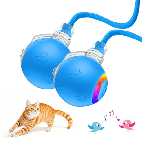 Interaktives Katzenspielzeug, 2025 Neu Katzenspielzeug Selbstbeschäftigung, Chewie Rolling Ball mit Vogelgesang LED 3 Modi Katzenball Elektrisch 360° Rolling Smart Ball für Katzen Hunde (Blau*2) von comepew