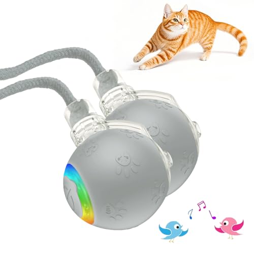 Interaktives Katzenspielzeug, 2025 Neu Katzenspielzeug Selbstbeschäftigung, Chewie Rolling Ball mit Vogelgesang LED 3 Modi Katzenball Elektrisch 360° Rolling Smart Ball für Katzen Hunde (Grau*2) von comepew
