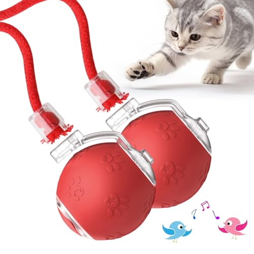 Interaktives Katzenspielzeug, 2025 Neu Katzenspielzeug Selbstbeschäftigung, Chewie Rolling Ball mit Vogelgesang LED 3 Modi Katzenball Elektrisch 360° Rolling Smart Ball für Katzen Hunde (Rot*2) von comepew