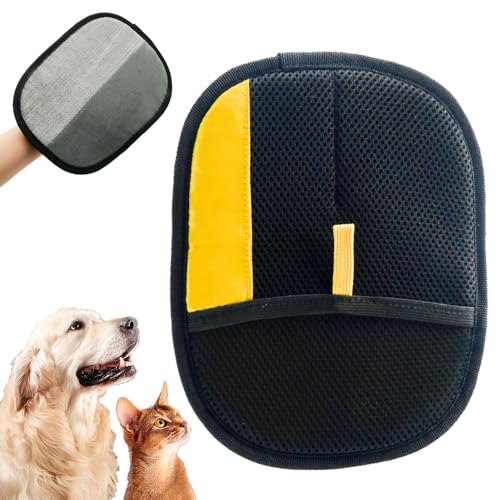 Pet Hair Remover Glove, 2025 Fellhandschuhe Fingerlos Katze, Double-Sided Pet Grooming Gloves Fellmagnet Fellpflegehandschuh Katzenhaarentferner Für Glattes Gesundes Fell Kleidung Sofas (Gelb) von comepew