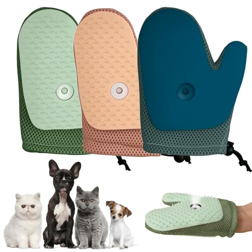 Tierhaarentferner Handschuh, 2025 Neu Fellhandschuhe Fingerlos Katze mit Spray, All-in-One Grooming Mist Glove for Pets Fell Magnet Handschuh Katzenbürste mit Dampf Antistatische Hair Remover (3PC) von comepew