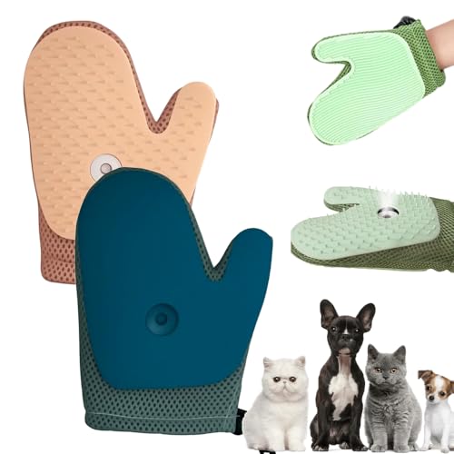 Tierhaarentferner Handschuh, 2025 Neu Fellhandschuhe Fingerlos Katze mit Spray, All-in-One Grooming Mist Glove for Pets Fell Magnet Handschuh Katzenbürste mit Dampf Antistatische Hair Remover (R+B) von comepew