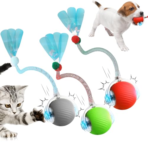 comepew Katzenspielzeug Elektrisch, 2025 Neu Chewie Rolling Ball, Katzenspielzeug Selbstbeschäftigung Interaktives Katzenspielzeug mit Libellenschwanz Unregelmäßige Bewegung Rollender Ball (3PCS) von comepew