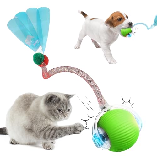 comepew Katzenspielzeug Elektrisch, 2025 Neu Chewie Rolling Ball, Katzenspielzeug Selbstbeschäftigung Interaktives Katzenspielzeug mit Libellenschwanz Unregelmäßige Bewegung Rollender Ball (Grün) von comepew