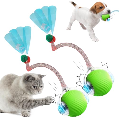 comepew Katzenspielzeug Elektrisch, 2025 Neu Chewie Rolling Ball, Katzenspielzeug Selbstbeschäftigung Interaktives Katzenspielzeug mit Libellenschwanz Unregelmäßige Bewegung Rollender Ball (Grün*2) von comepew