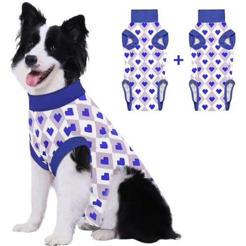 Comwish 2 Packungen Hunde-Genesungsanzug, weiblich, männlich, blaues Herz + blaues Herz, Größe L von comwish