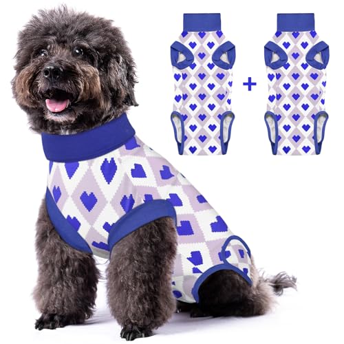Comwish 2 Packungen Hunde-Genesungsanzug, weiblich, männlich, blaues Herz + blaues Herz, Größe M von comwish