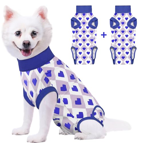 Comwish 2 Packungen Hunde-Genesungsanzug, weiblich, männlich, blaues Herz + blaues Herz, Größe S von comwish